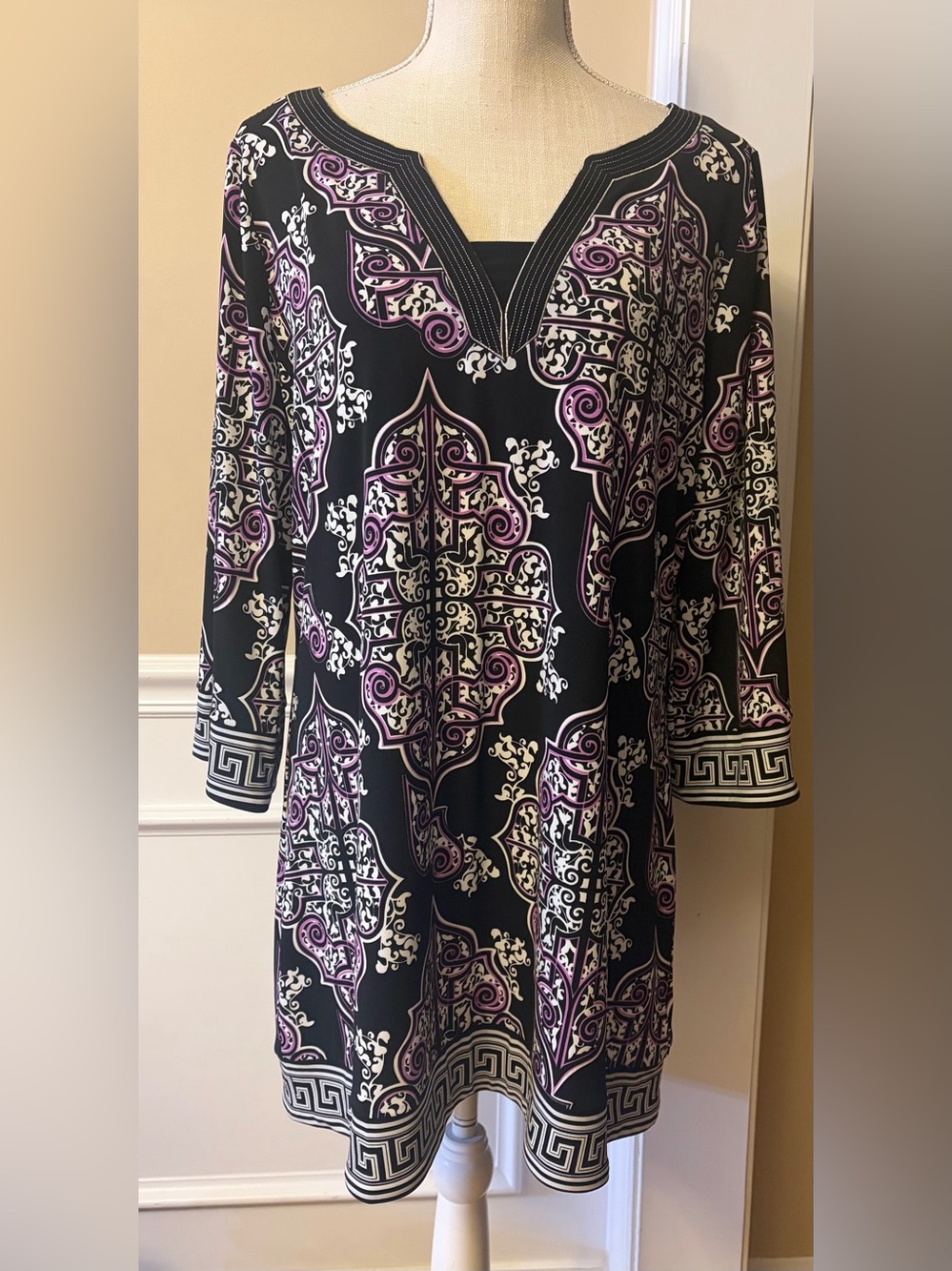 White House Black Market Patterned Split-Neck Tunic Top Dress - XL